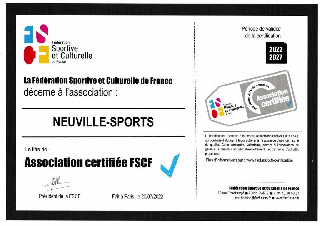 Neuville Sports de nouveau certifié FSCF