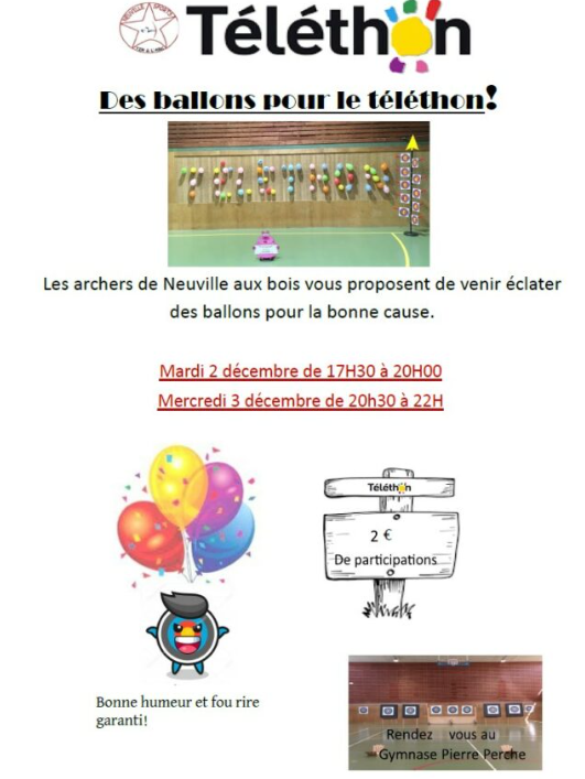 Tir à l'arc - Téléthon ouvert à tous durant les entrainements